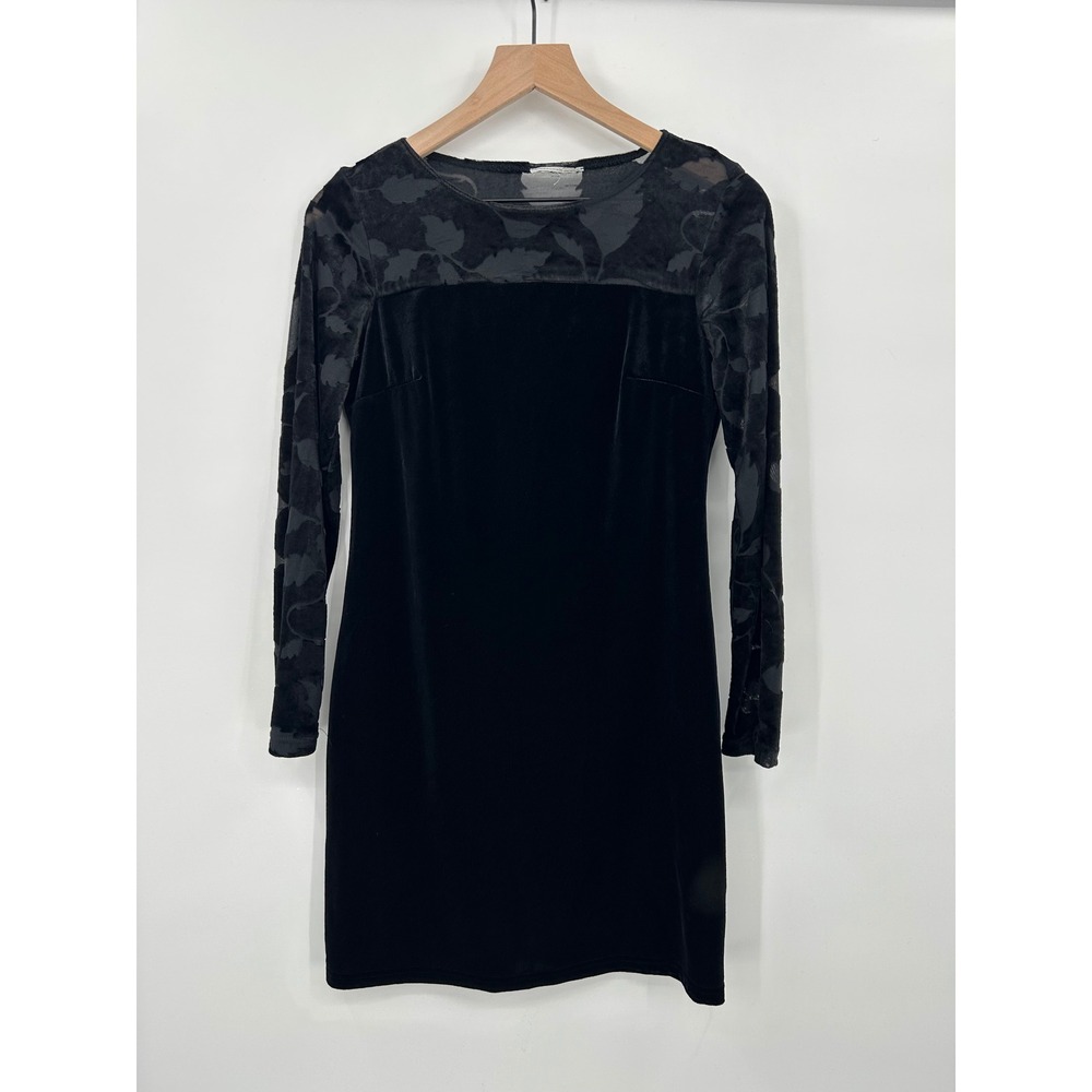 Y2K Burnout Black Velvet Dress Sz M L Black Sheer Grunge Goth Mini 90s Slip Vibe
